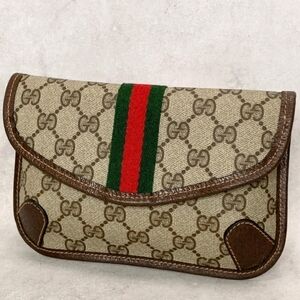 Gucci Beige Monogram Sheri Lane Pouch with Red and Green Accent